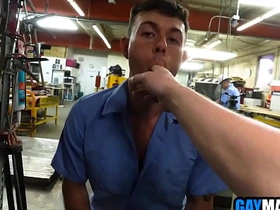 Powered guys 3some fucking in the workshop asian gay sex xxx videos