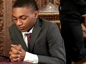 Black Baptist boy Dominic Young fucked by black priest Prince Reign's Beamy black dick! The black twink takes that huge black bushwa both in his frowardness and ass! asian gay xxx sex videos