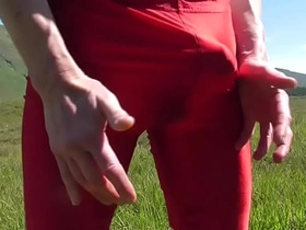Cumming HARD Outdoors in Red Lycra asian gay sex videos in telugu