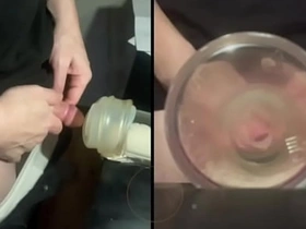 Pissing in a fleshlight helped by a side POV asian gay porn sex videos