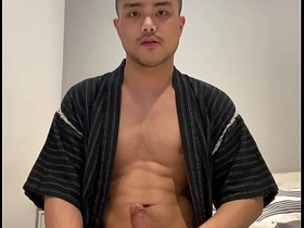 Asian boy in Jinbei stroking asian hot boys gay sex videos